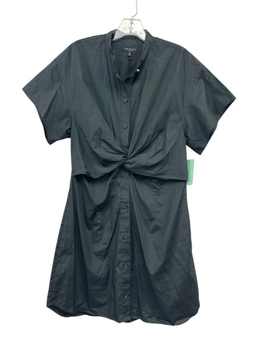 Rag & Bone Size 8 Black Cotton Short Sleeve Twist Front Button Front Mini Dress Black / 8