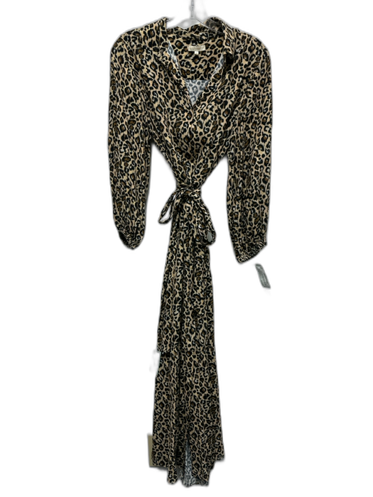 Ann Mashburn Size M Brown & Black Silk Leopard Print Long Balloon Sleeve Dress Brown & Black / M