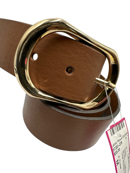J. Crew Brown Leather Gold Tone Hardware Oval Buckle Belts Brown / M
