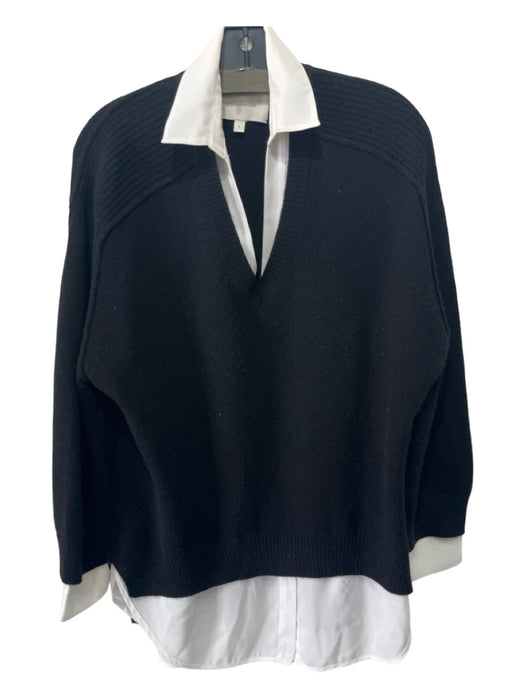 Brochu Walker Size L Black & White Cotton Blend layered Long Sleeve V Neck Top Black & White / L