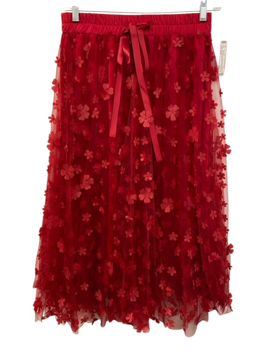 Abbey Glass Size S/M Red Polyester Drawstring 3D floral applique Skirt Set Red / S/M