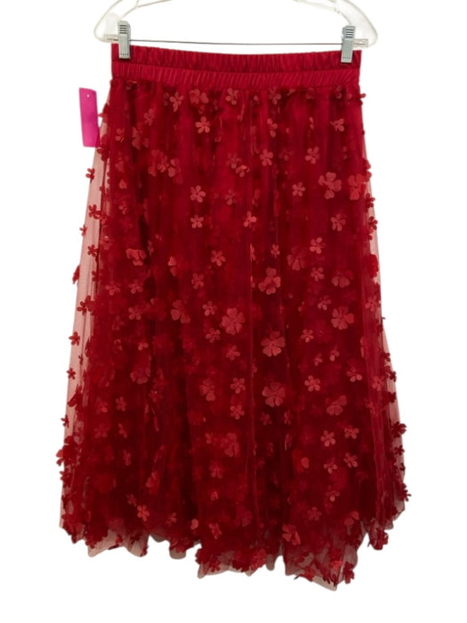 Abbey Glass Size S/M Red Polyester Drawstring 3D floral applique Skirt Set Red / S/M