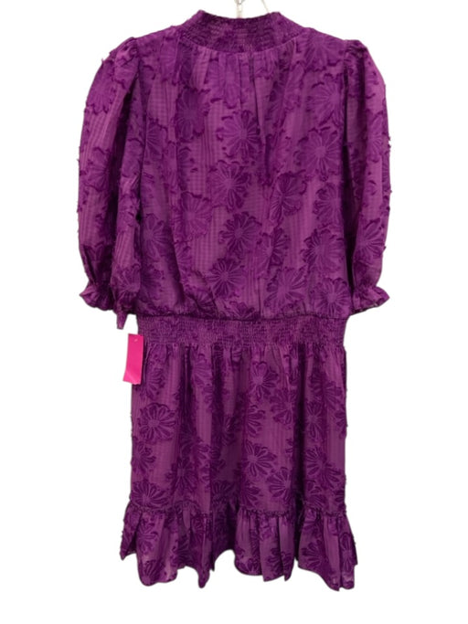 Abbey Glass Size M Purple Polyester Smocked Waist Band Flowers Above Knee Dress Purple / M