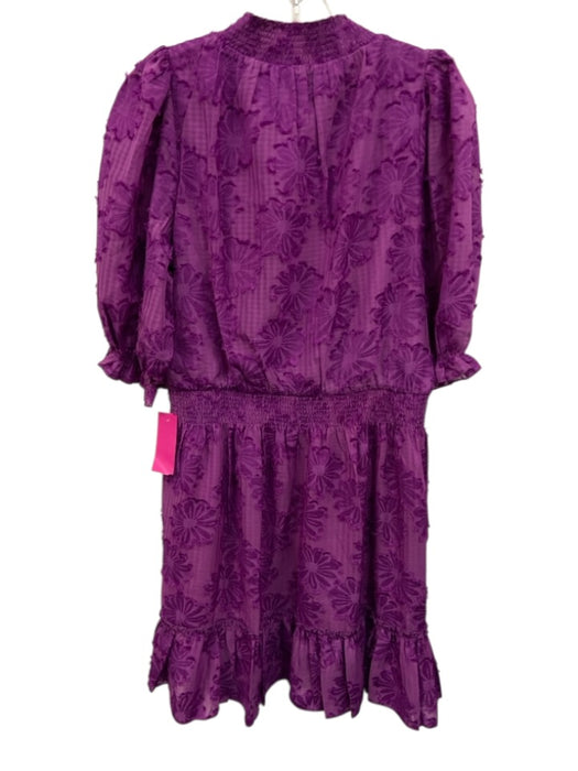 Abbey Glass Size M Purple Polyester Smocked Waist Band Flowers Above Knee Dress Purple / M