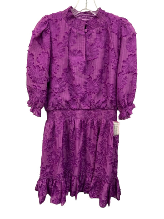 Abbey Glass Size M Purple Polyester Smocked Waist Band Flowers Above Knee Dress Purple / M