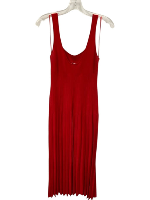 Staud Size M Red Viscose Blend Knit Ribbed A Line Midi Dress Red / M