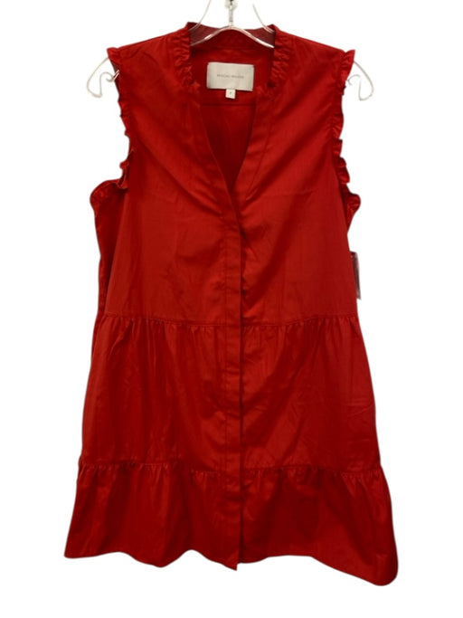 Brochu Walker Size S Red Orange Polyester Blend V Neck Button Down Dress Red Orange / S