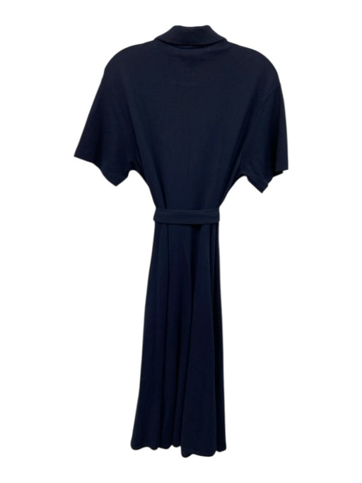Lacoste Size 38 Navy Blue Cotton Blend Pique Button Down Short Sleeve Midi Dress Navy Blue / 38