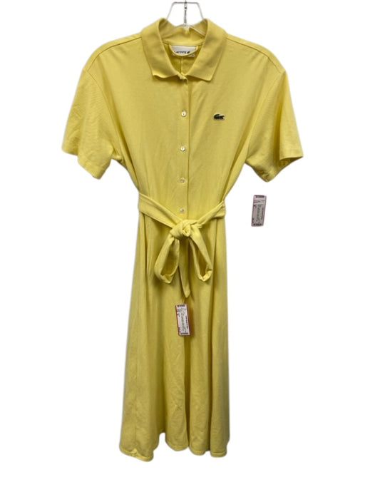 Lacoste Size 38 Yellow Cotton Blend Pique Button Down Short Sleeve Dress Yellow / 38