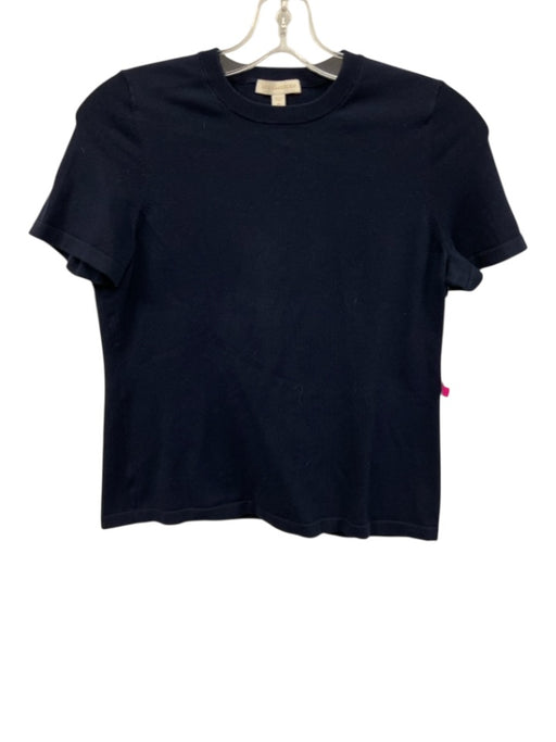 Ann Mashburn Size M Navy Blue Cotton Ribbed Collar short sleeve Top Navy Blue / M