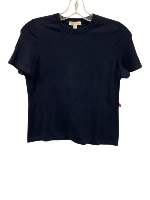 Ann Mashburn Size M Navy Blue Cotton Ribbed Collar short sleeve Top Navy Blue / M