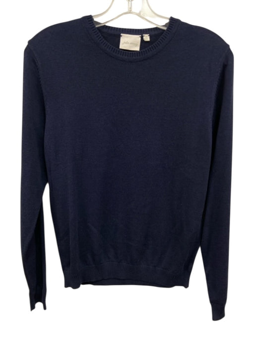 Julia Amory Size M Navy Blue Cotton Blend Ribbed Trim Round Neck Sweater Navy Blue / M
