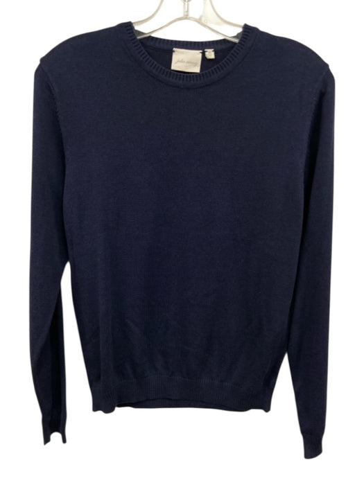 Julia Amory Size M Navy Blue Cotton Blend Ribbed Trim Round Neck Sweater Navy Blue / M
