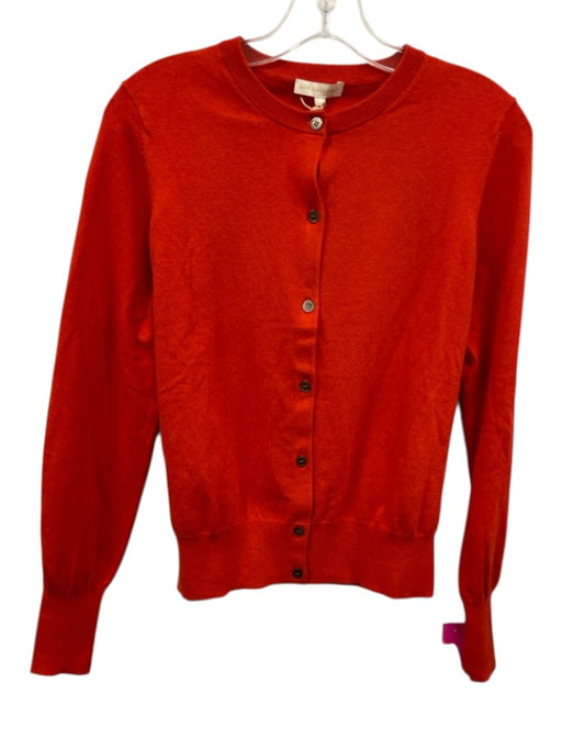 Ann Mashburn Size L Orange cotton silk blend Button Down Round Neck Cardigan Orange / L