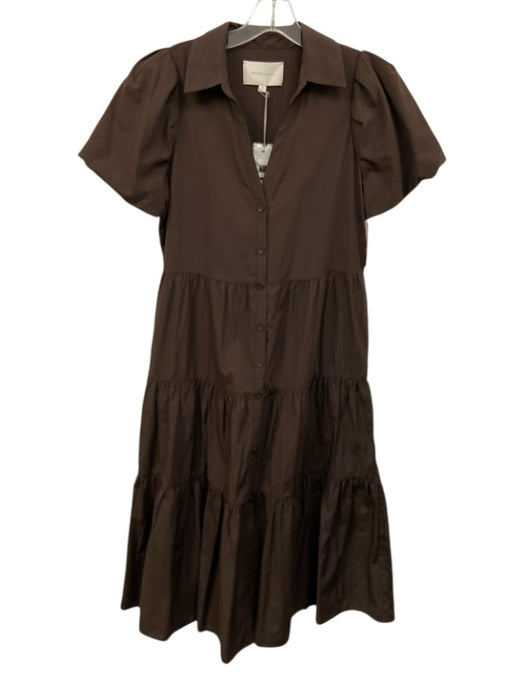 Brochu Walker Size S Brown Cotton Blend Gathered Button Down Puff Sleeve Dress Brown / S