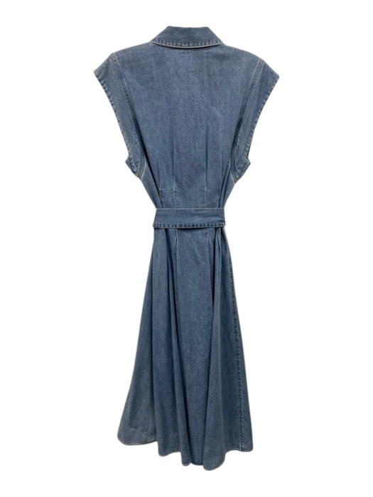 Veronica Beard Size 6 Light Wash Cotton Denim Button Down Cap Sleeve Midi Dress Light Wash / 6