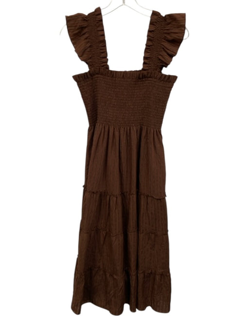 Hill House Size S Brown Rayon Blend Shirred tonal stripe Ruffle Straps Dress Brown / S