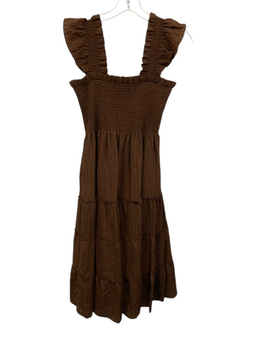 Hill House Size S Brown Rayon Blend Shirred tonal stripe Ruffle Straps Dress Brown / S