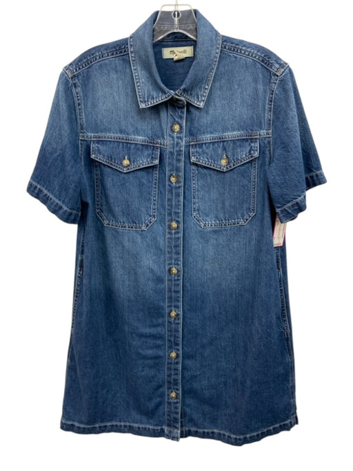 Madewell Size M Medium Wash Cotton Cotton Button Down Short Sleeve Shift Dress Medium Wash / M