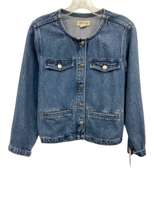 Madewell Size M Medium Wash Cotton Blend Pockets Collarless Jacket Medium Wash / M