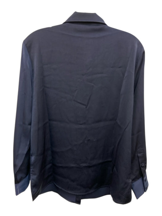 Abbey Glass Size S Navy Blue Polyethylene Satin Long Sleeve Button Down Top Navy Blue / S
