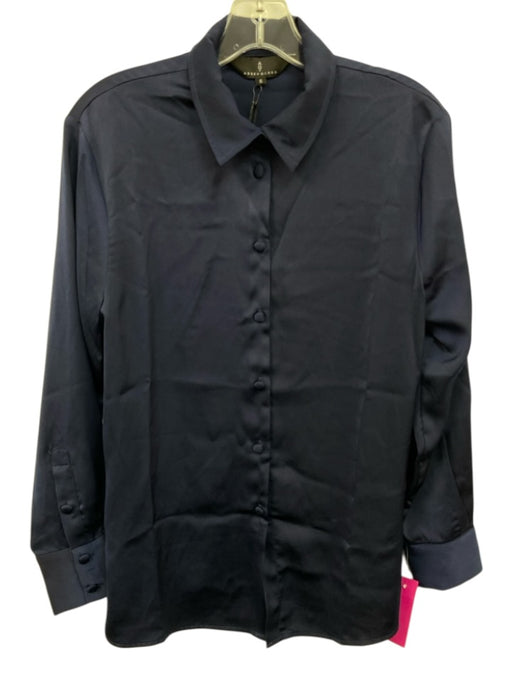 Abbey Glass Size S Navy Blue Polyethylene Satin Long Sleeve Button Down Top Navy Blue / S