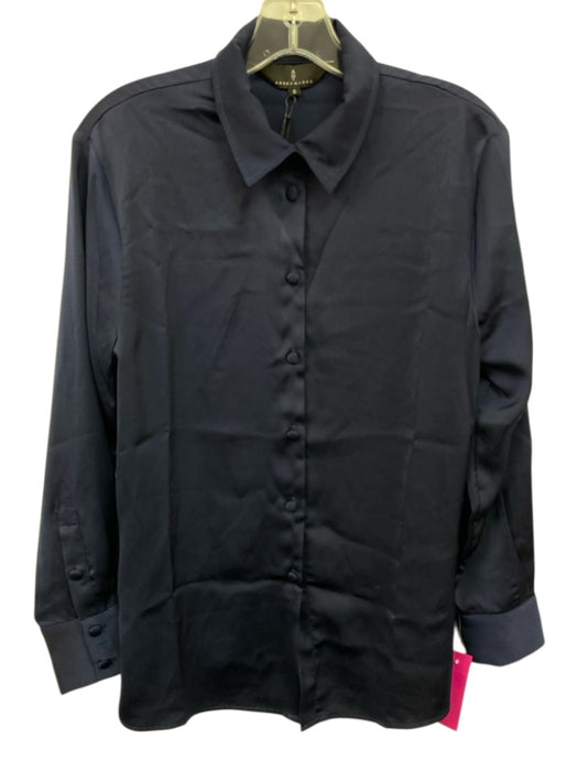 Abbey Glass Size S Navy Blue Polyethylene Satin Long Sleeve Button Down Top Navy Blue / S