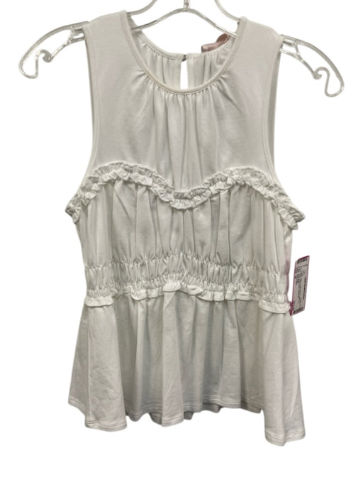 Cinq a Sept Size M White Cotton Blend Gathered Ruffle Sleeveless Top White / M