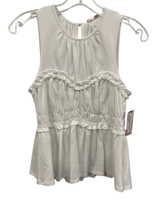 Cinq a Sept Size M White Cotton Blend Gathered Ruffle Sleeveless Top White / M