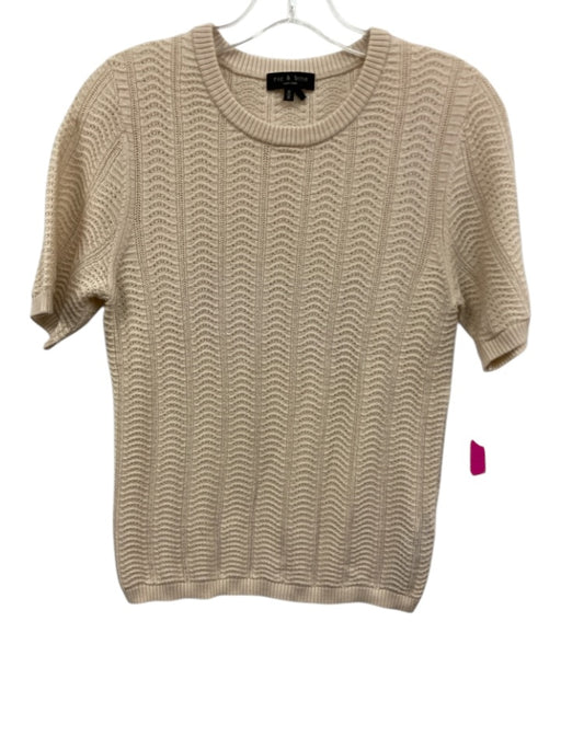 Rag & Bone Size M Beige Wool Knit Wavy short sleeve Sweater Beige / M