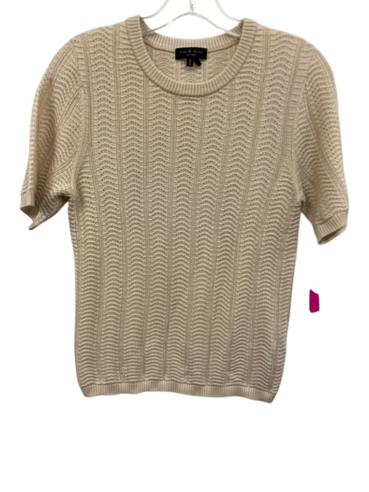 Rag & Bone Size M Beige Wool Knit Wavy short sleeve Sweater Beige / M