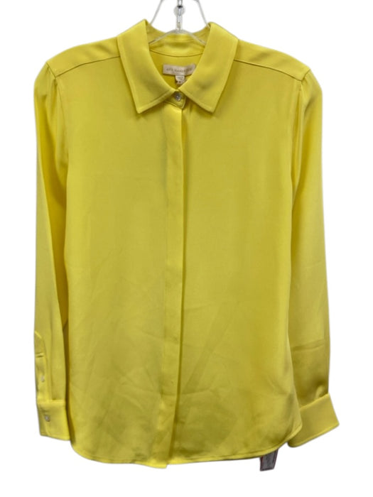 Ann Mashburn Size M Yellow Silk Long Sleeve Covered Buttons Button Down Top Yellow / M
