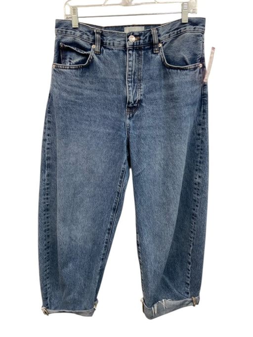 Frame Size 27 Medium Wash Cotton High Rise Crop Barrel Jeans Medium Wash / 27