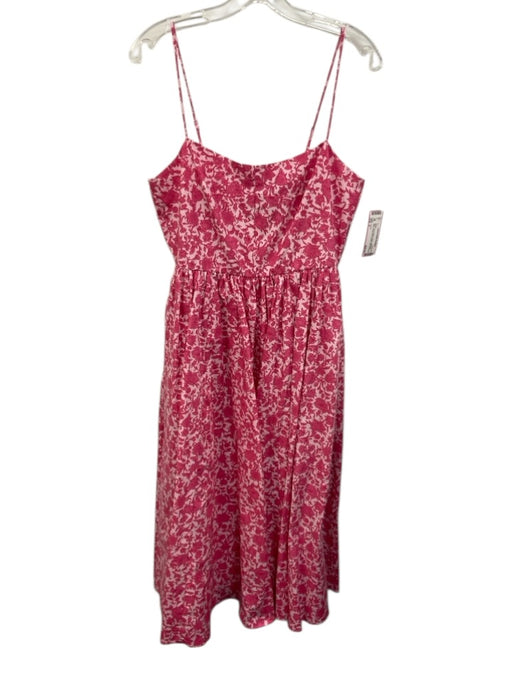 J Crew Size 4 Pink & White Cotton Spaghetti Strap Floral Print Pleated Dress Pink & White / 4