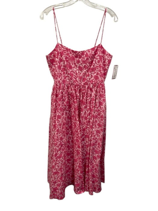 J Crew Size 4 Pink & White Cotton Spaghetti Strap Floral Print Pleated Dress Pink & White / 4