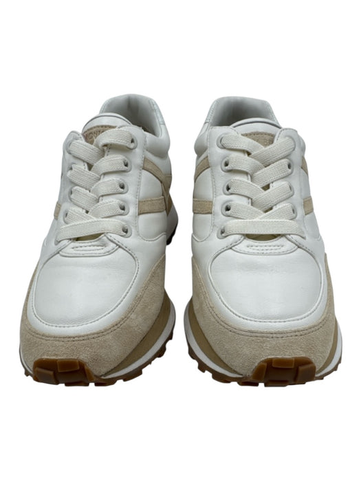 Veronica Beard Shoe Size 8 White & Beige Leather & Suede Lace Up Sneakers White & Beige / 8