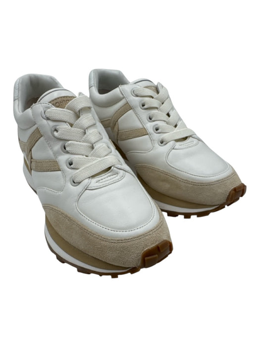 Veronica Beard Shoe Size 8 White & Beige Leather & Suede Lace Up Sneakers White & Beige / 8