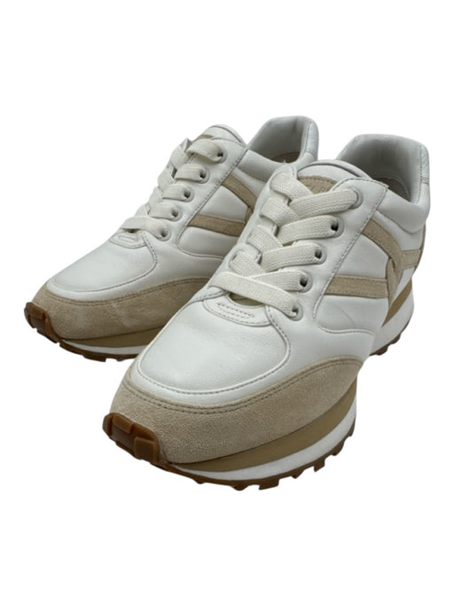 Veronica Beard Shoe Size 8 White & Beige Leather & Suede Lace Up Sneakers White & Beige / 8