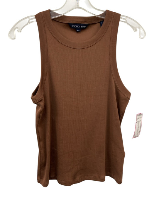 Veronica Beard Size M Brown Pima Cotton Sleeveless Tank Rib Knit Scoop Neck Top Brown / M