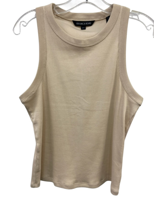 Veronica Beard Size M Cream White Pima Cotton Sleeveless Tank Rib Knit Top Cream White / M