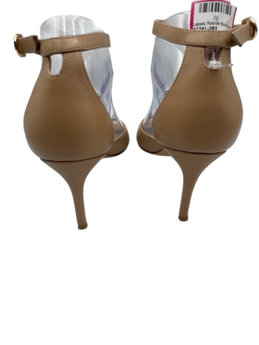 Stuart Weitzman Shoe Size 8B Beige Leather Peep Toe Ankle Buckle Midi Heel Pumps Beige / 8B