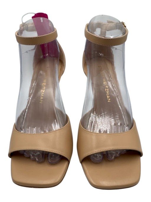 Stuart Weitzman Shoe Size 8B Beige Leather Peep Toe Ankle Buckle Midi Heel Pumps Beige / 8B