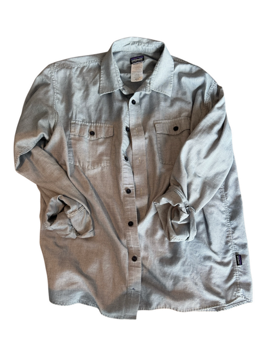 Patagonia Size L White & Blue Cotton Blend Abstract Button Up Long Sleeve Shirt White & Blue / L