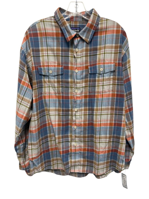 Patagonia Size L Blue & Orange Cotton Plaid Flannel Button up Long Sleeve Shirt Blue & Orange / L