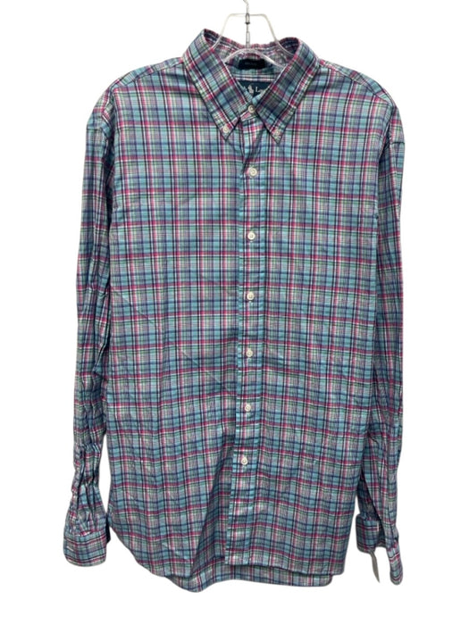 Ralph Lauren Size L Blue & Pink Cotton Plaid Button Up Men's Long Sleeve Shirt Blue & Pink / L