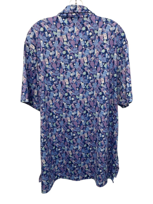 Peter Millar Size L Purple & Blue Print Synthetic Bottles Polo Short Sleeve Purple & Blue Print / L