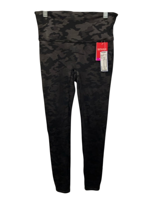 Spanx Size M Black & Gray Faux Leather Nylon Blend Camo Full Length Leggings Black & Gray / M