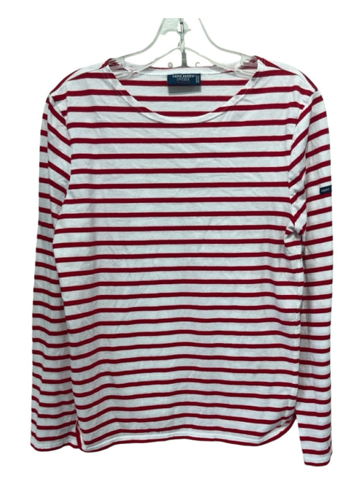 Saint James L'Atelier Size Medium Red & White Cotton Long Sleeve Boat Neck Top Red & White / Medium