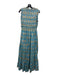 Oliphant Size M Blue & Gold Cotton Floral Metallic Smocked Maxi Dress Blue & Gold / M