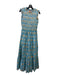 Oliphant Size M Blue & Gold Cotton Floral Metallic Smocked Maxi Dress Blue & Gold / M